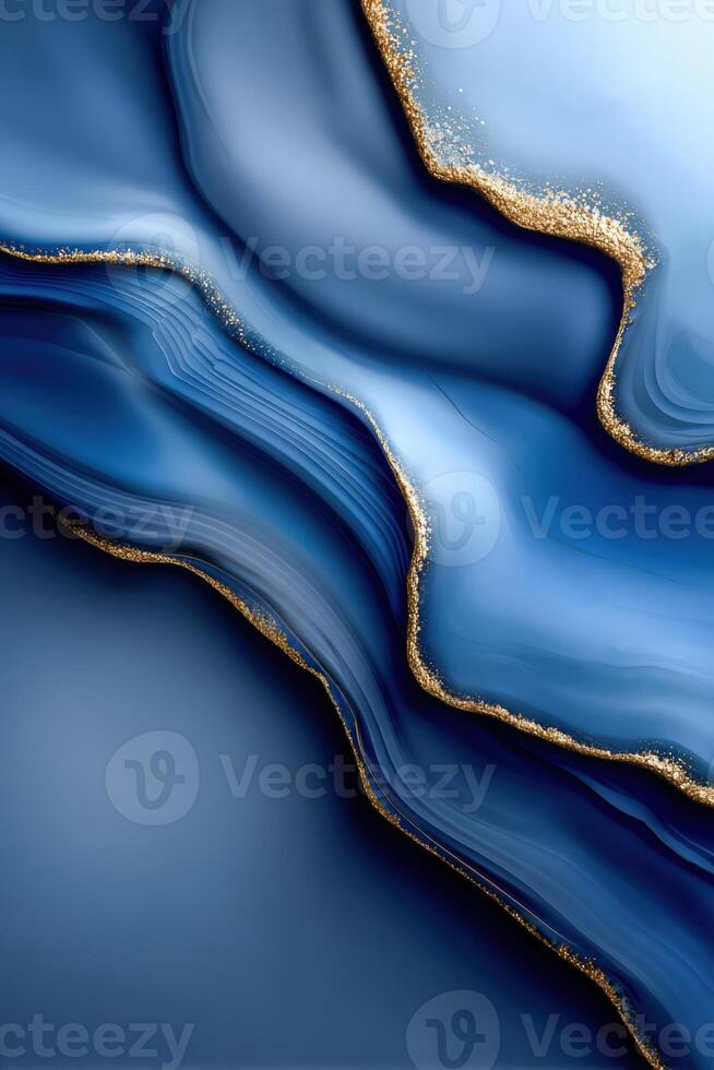 Elegant blue and gold abstract design with flowing textures and smooth layers photo
