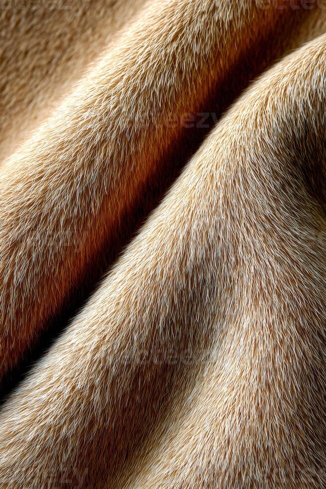 Close-up view of textured fur fabric with natural tones and patterns photo