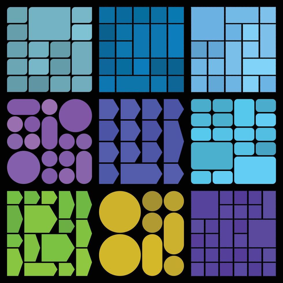 Balanced modular bento grid graphics ideal for user interface and web layouts vector
