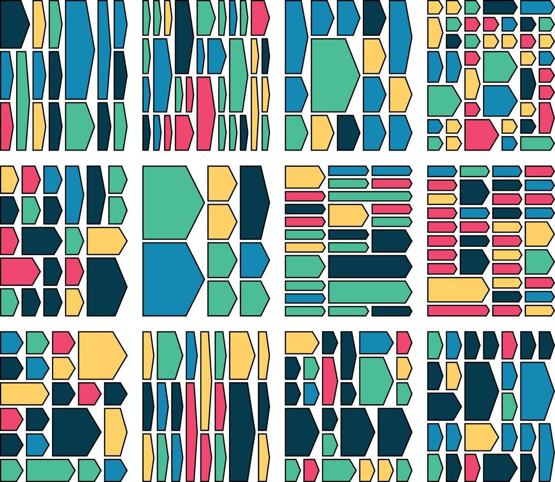 Geometric arrow chevron shapes crafted for efficient bento grid displays vector