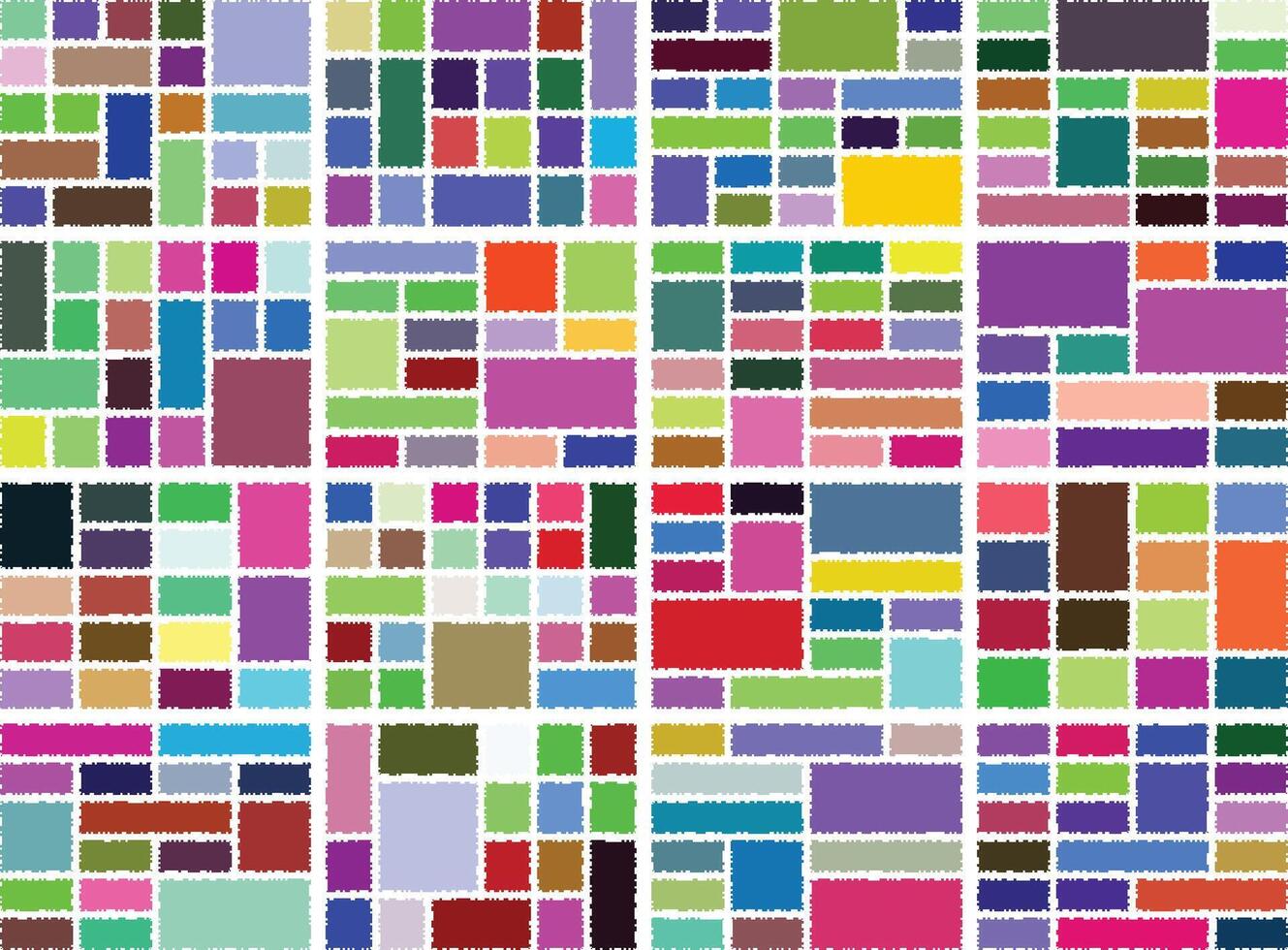 Abstract digital composition featuring glitch pixels within clean bento grid layout vector