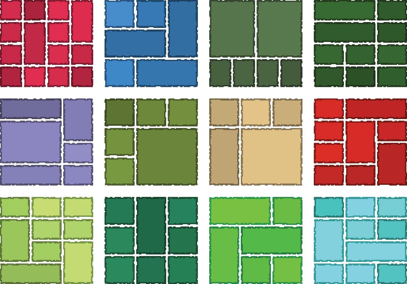 Unique digital glitch pixel art aligned in clean geometric bento grid format vector