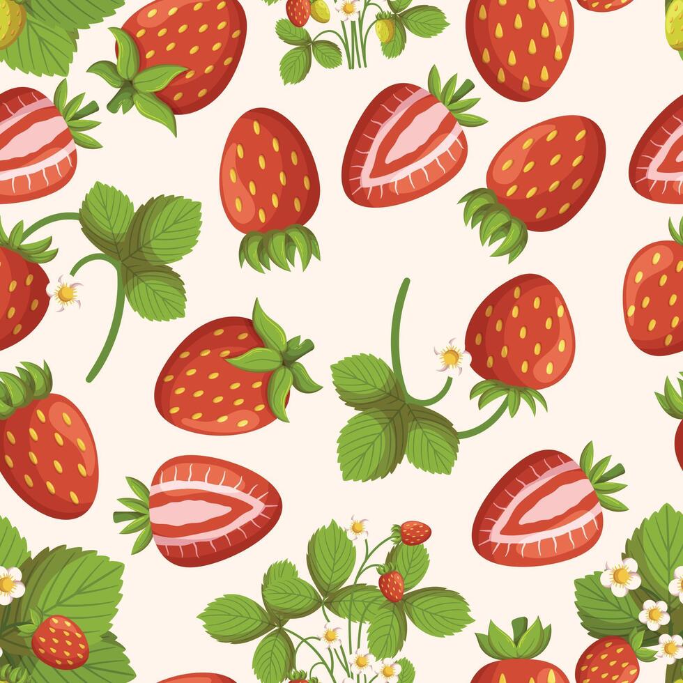 Seamless Pattern With Strawberries. Beautiful Repeating Design Featuring Ripe And Juicy Strawberries Perfect For Fabric vector