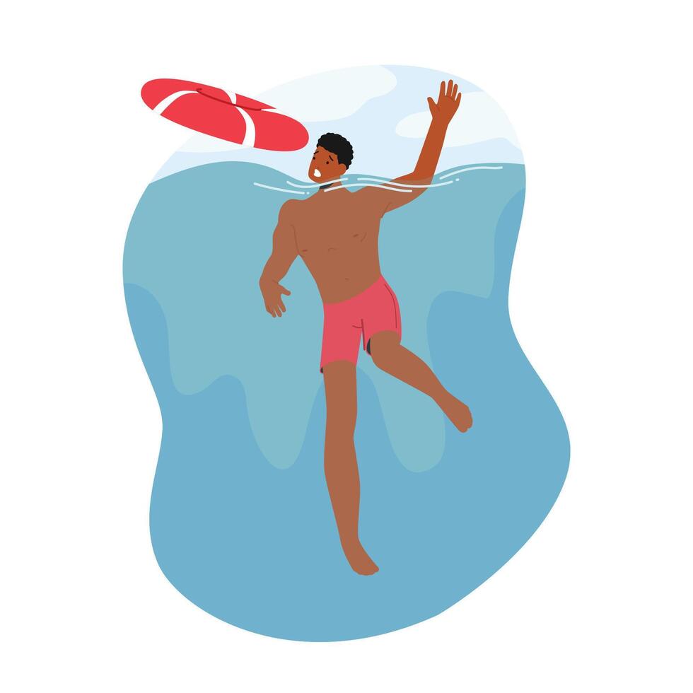 Man Character Drowning In Water With Hands Flailing In Panic. Helplessness And Despair, Concept Promote Swimming Lessons vector