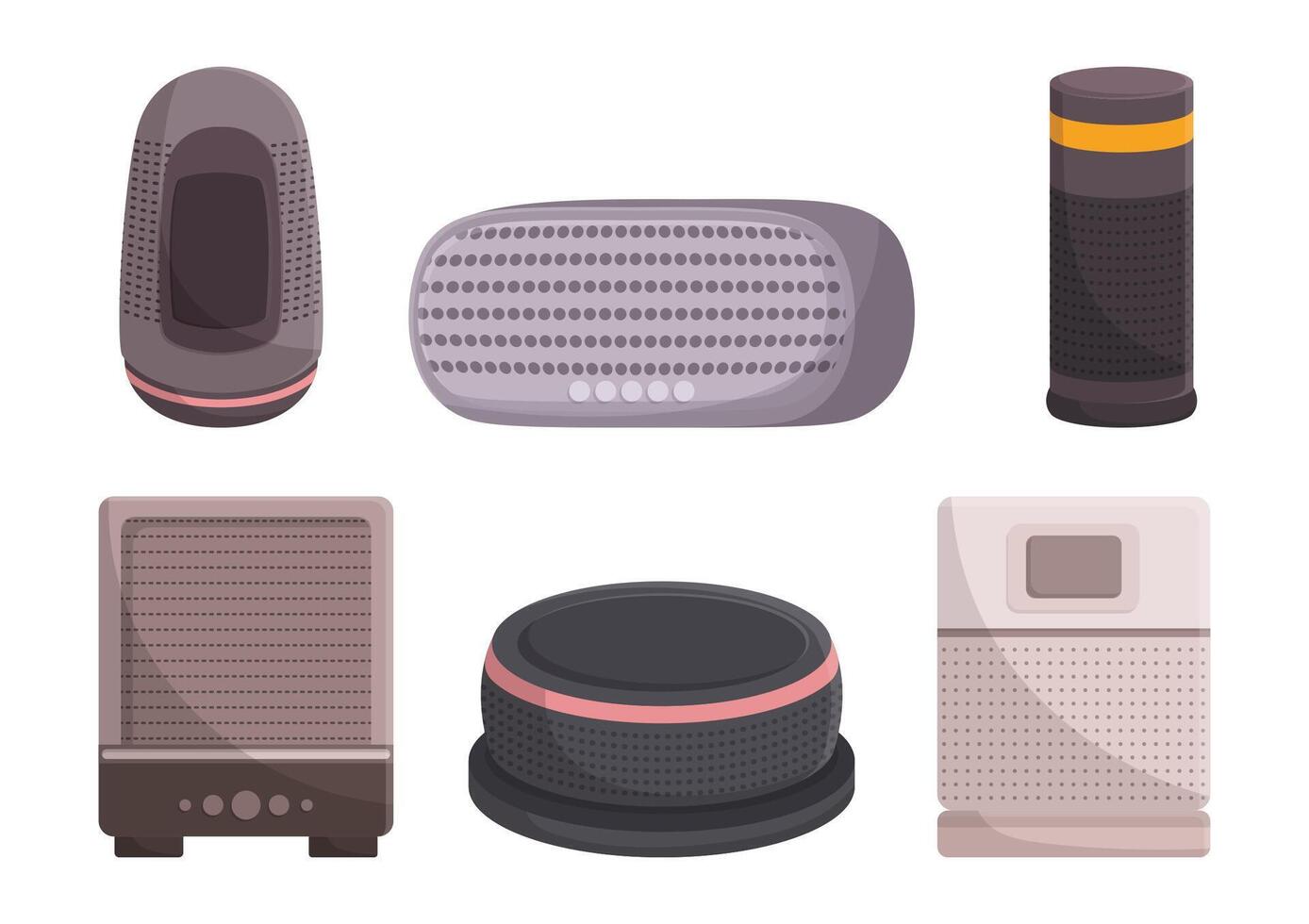 Set of Smart Home Voice Speakers. Device That Allows Users To Control Their Home Appliances With Voice Commands vector