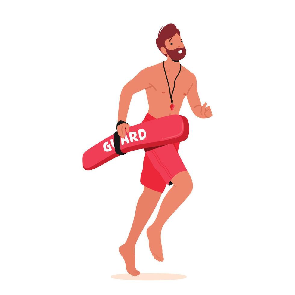 Lifeguard Character Sprints To Aid In Rescue Demonstrating Swift Action And Readiness To Assist In Critical Situations vector