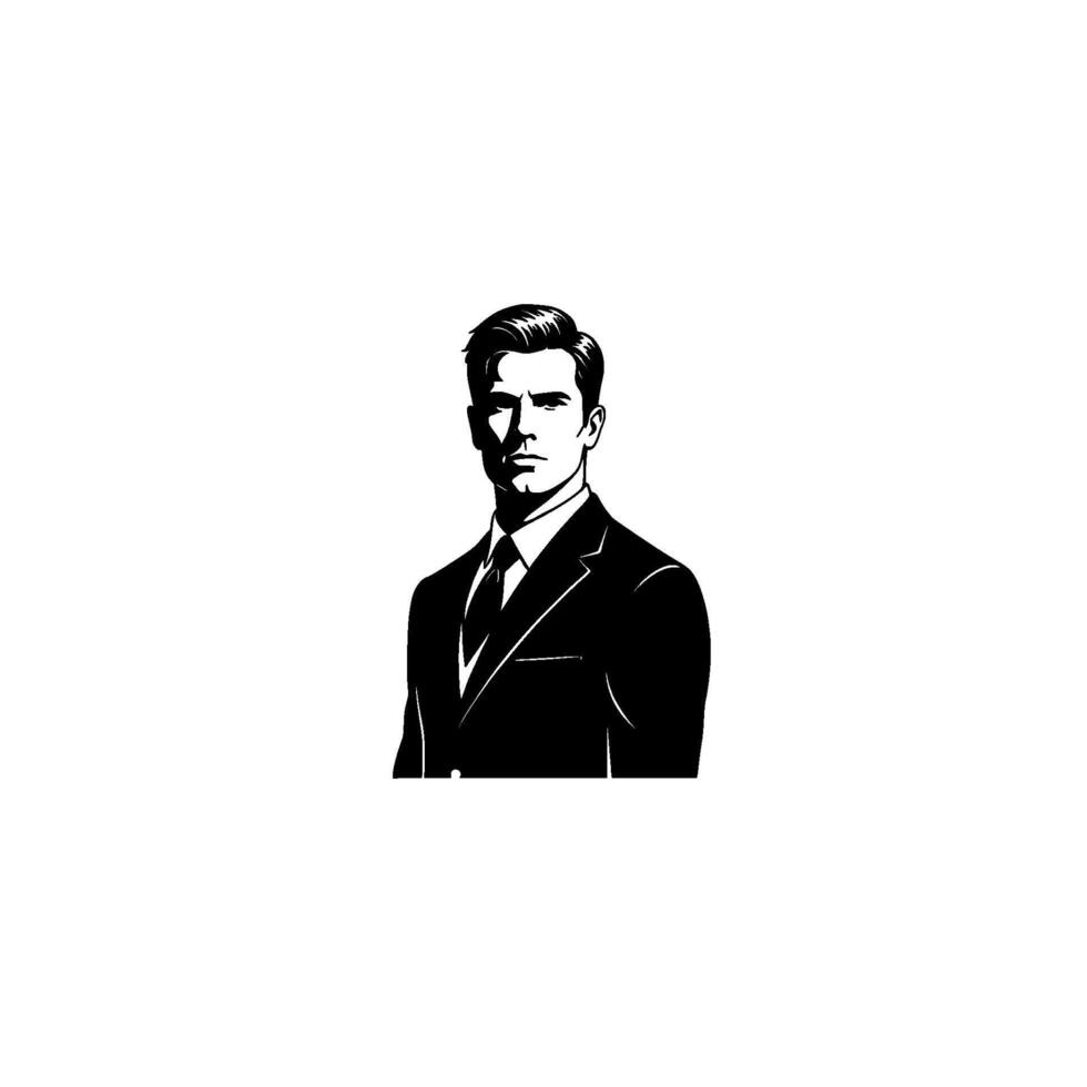 Stylized illustration of a sharp dressed man in a tailored suit and tie with dramatic lighting and a confident gaze vector