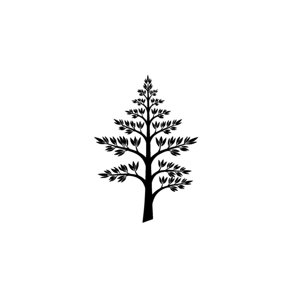 Stylized symmetrical silhouette of a deciduous tree with many small pointed leaves isolated vector