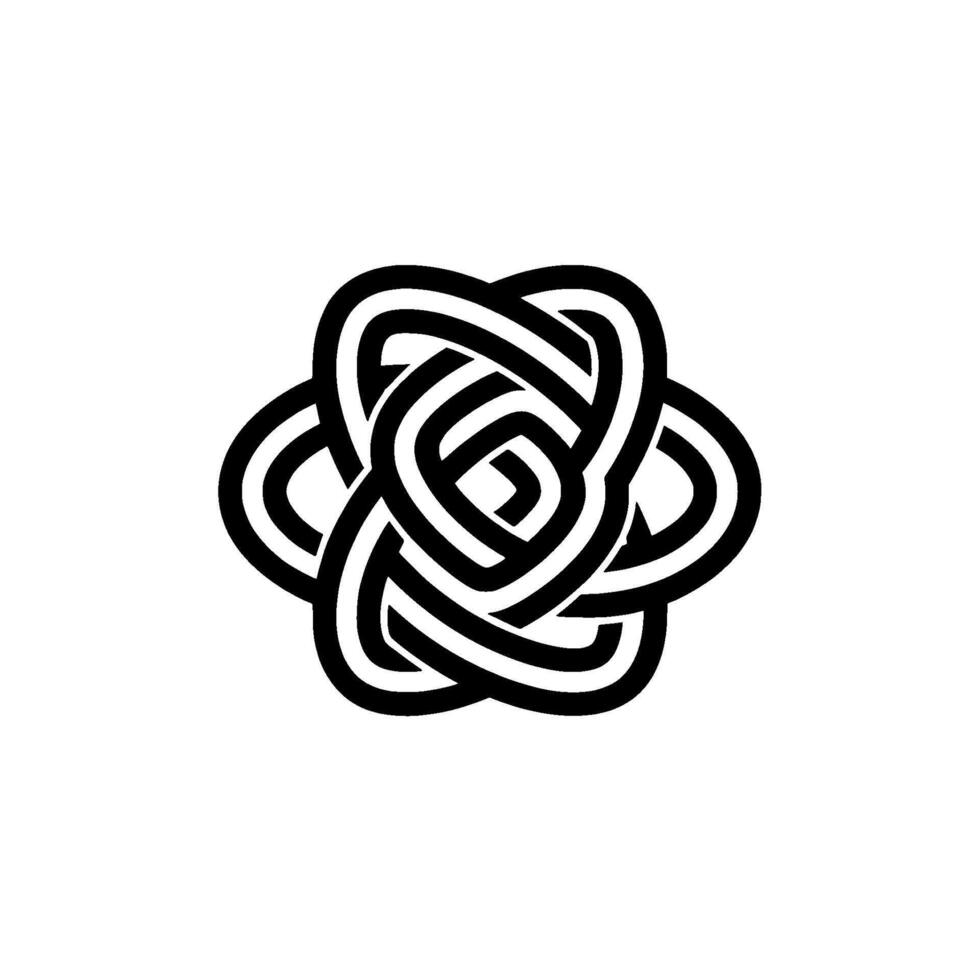 A clean and minimalist abstract knot with thick continuous lines forming an intricate symmetrical pattern isolated vector