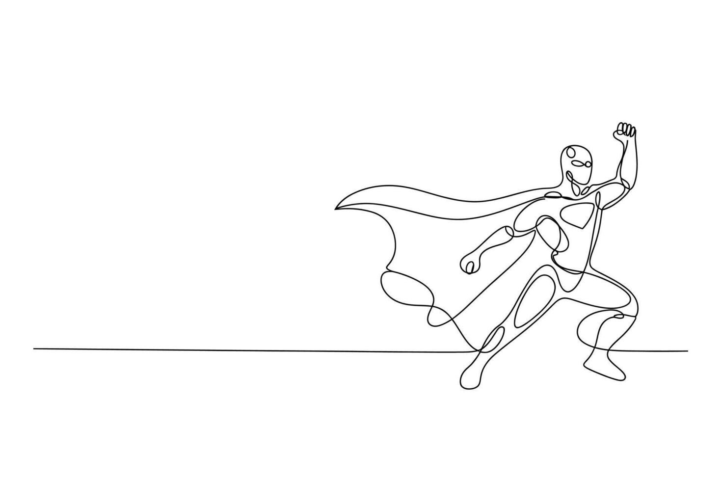Dynamic sketch of a superhero in action with a flowing cape conveying strength and heroism in a minimalist line art style vector