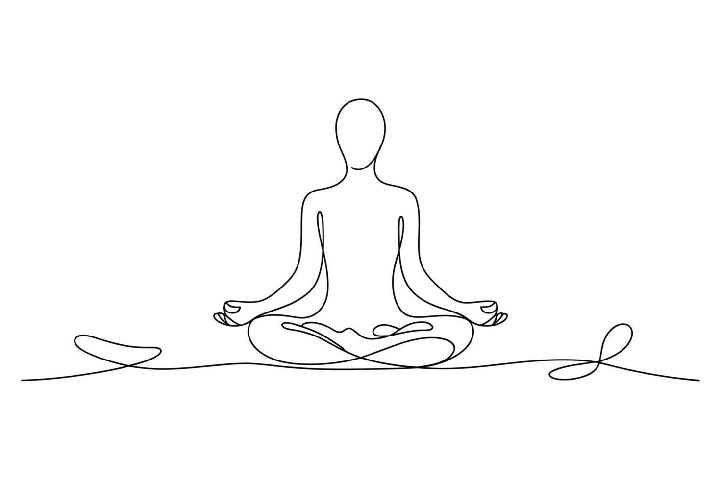 Minimalist single line drawing of a person meditating in a lotus pose with abstract flowing lines vector