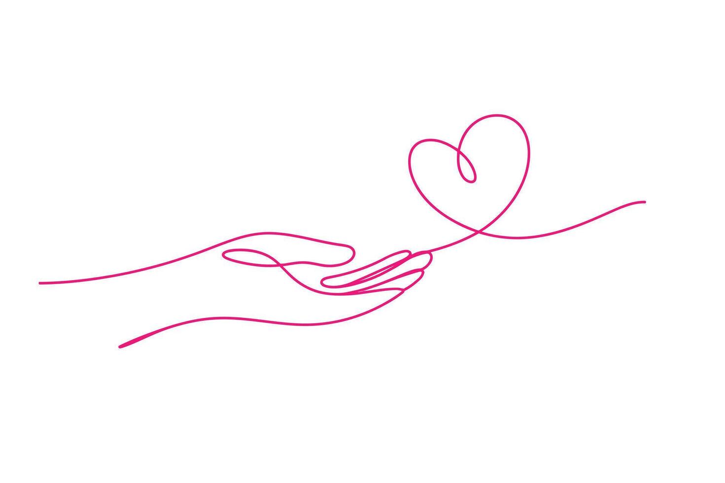Delicate red string forms a heart held by a gentle hand in minimalist line art style vector