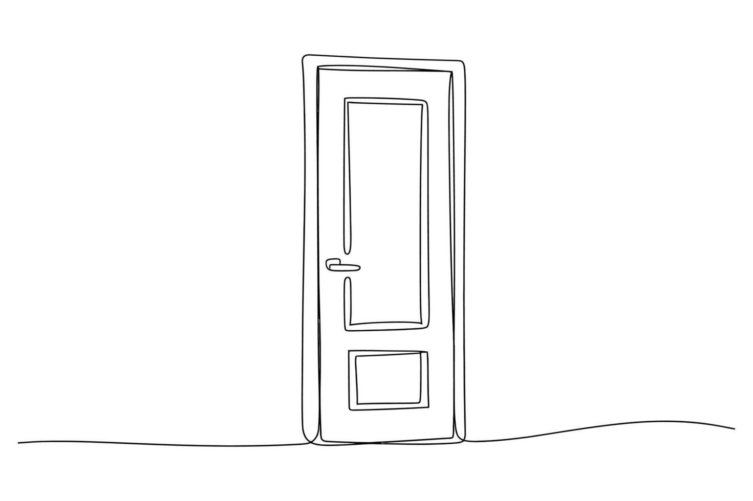 A simple hand drawn sketch of a closed interior door with a rectangular window panel and a doorknob vector