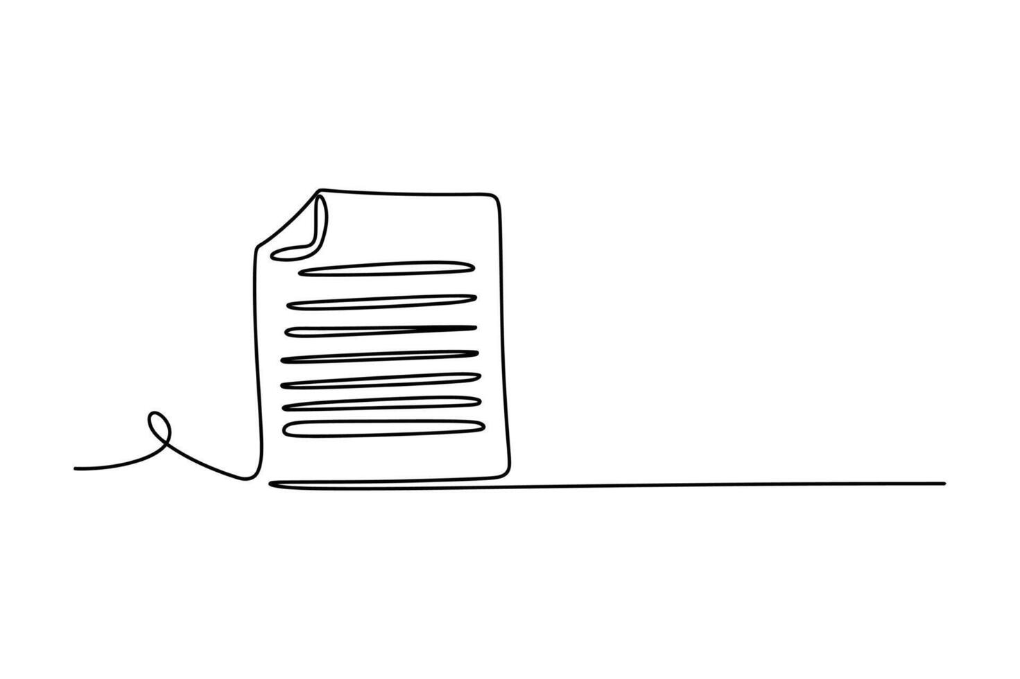 Abstract hand drawn single line art depicting a stack of papers with horizontal lines and a trailing line vector