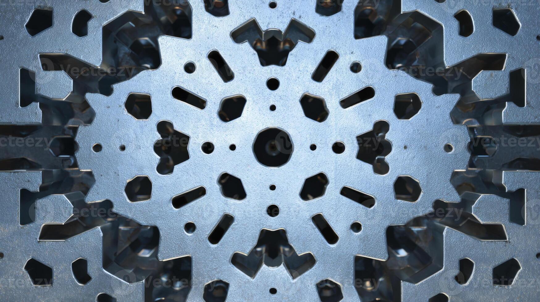 Intricate metallic pattern showcasing detailed craftsmanship and a reflective surface. photo