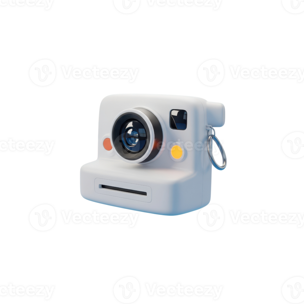 White instant camera with lens and strap loop isolated on transparent background png