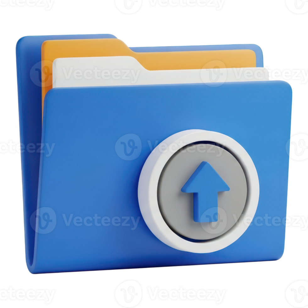 3d blue folder icon with upload arrow symbol isolated on white isolated on transparent background png