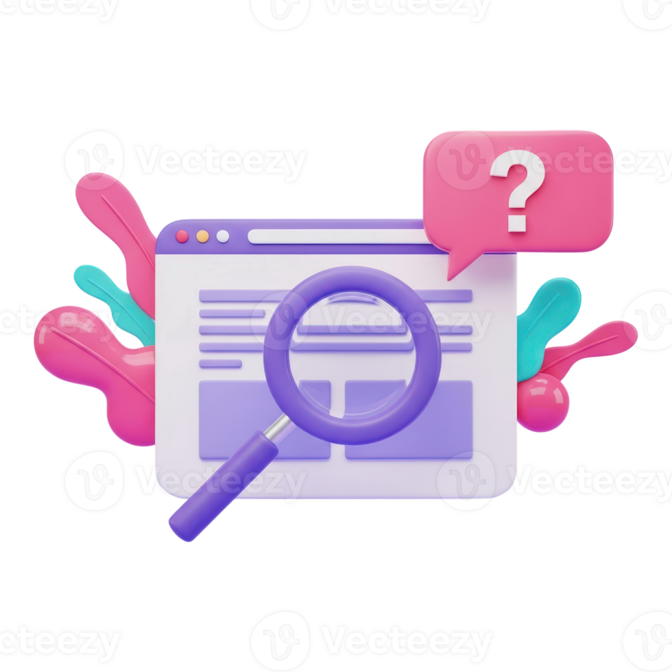 3d concept of search query and frequently asked question isolated on transparent background png