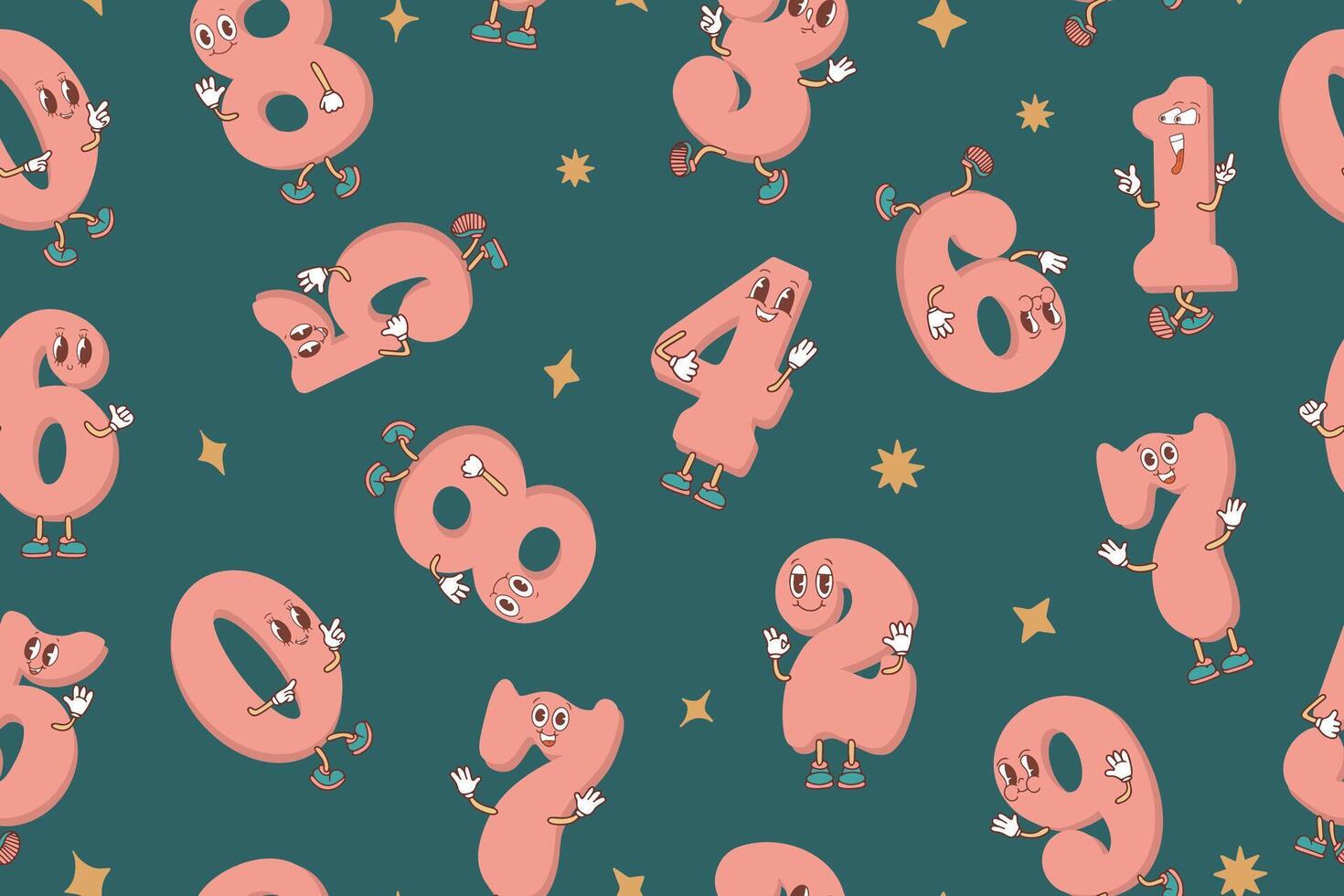 Playful numbers with expressive faces in a seamless pattern. Perfect for educational and creative design projects vector