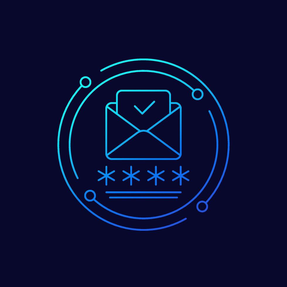 email verification icon, linear neon design vector