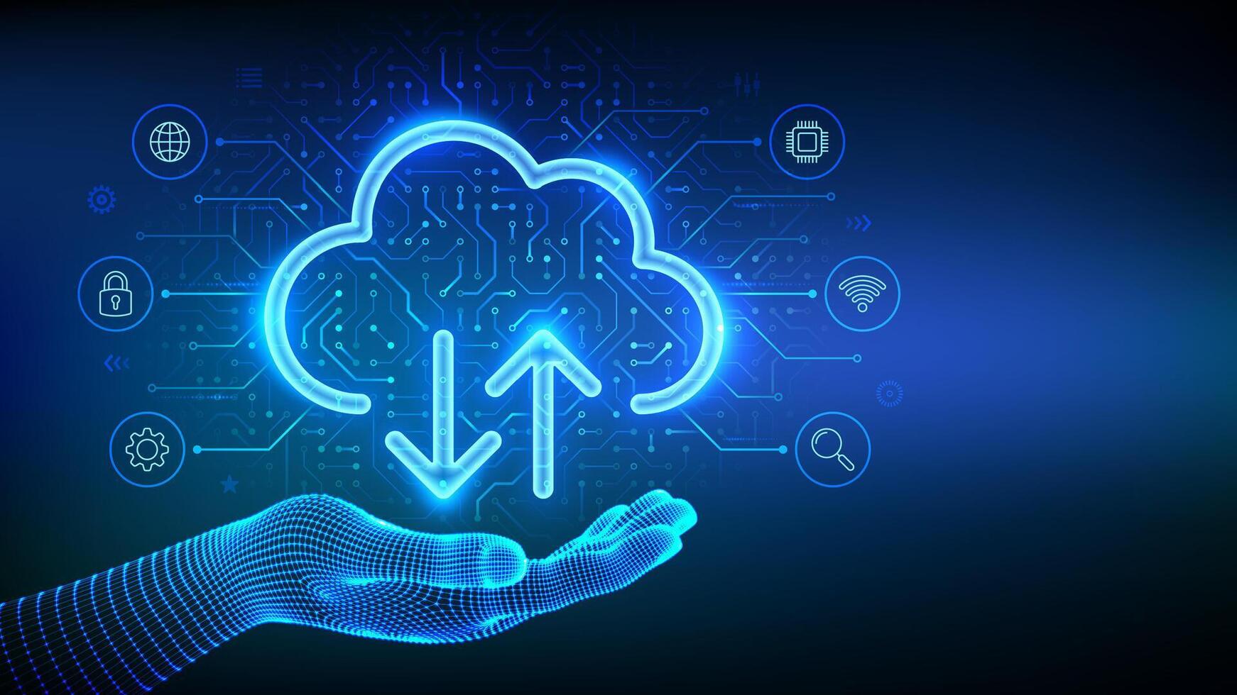 Digital cloud computing with data arrows vector