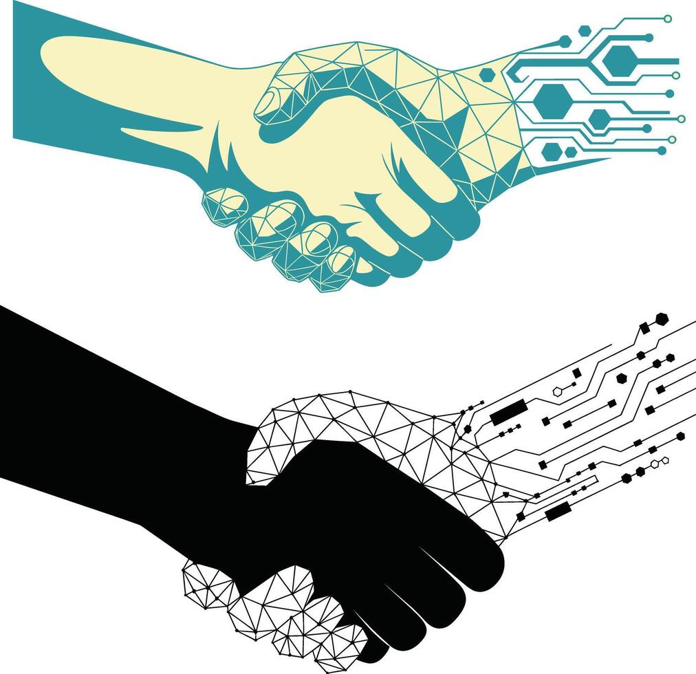 Geometric handshake connection with digital circuit technology vector