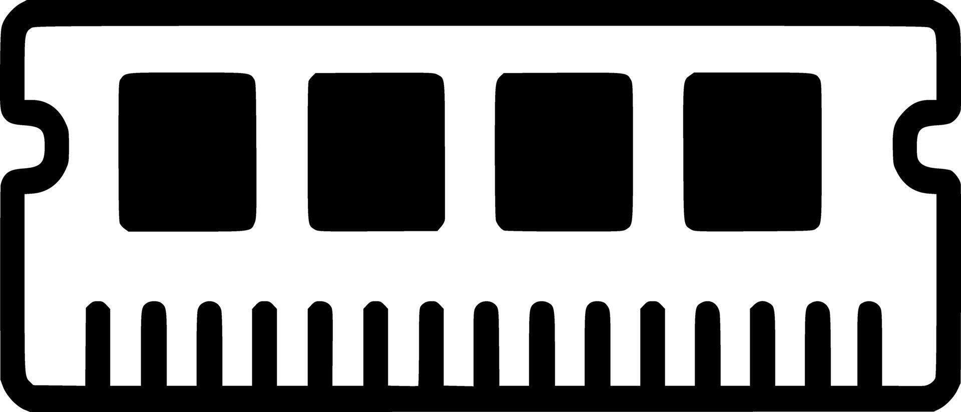 RAM Memory Module Icon in Clean Monochrome . RAM, memory, computer, hardware, tech, minimal icon vector