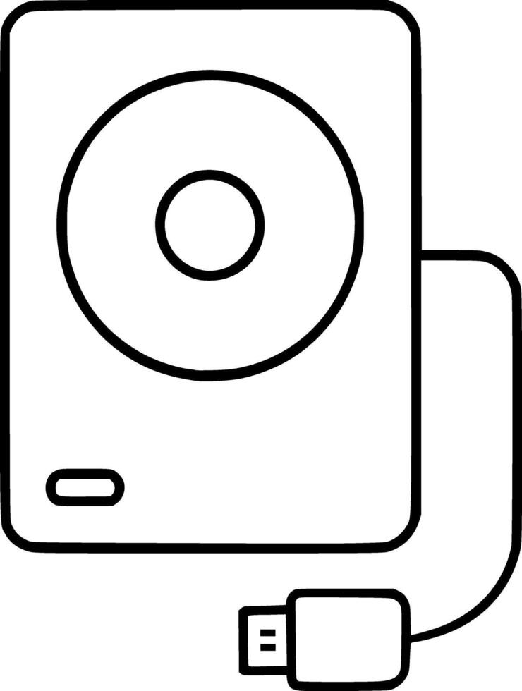 Line Art Icon of External HDD on White Background. HDD, storage, hard drive, computer, tech, hardware, icon vector