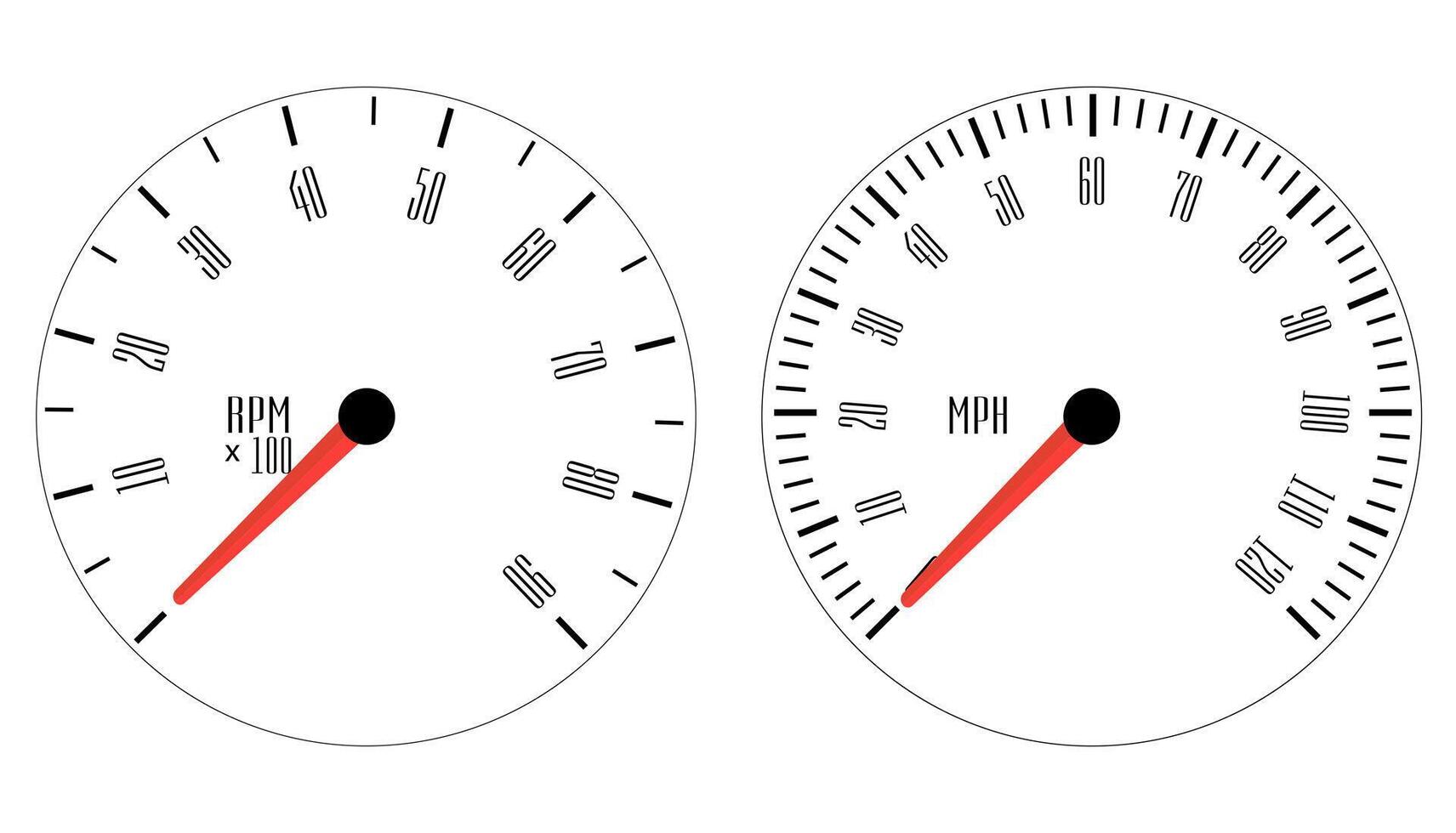 Engine and speed gauges with clean segmented scales. High-contrast black-on-white design for clear readability. vector