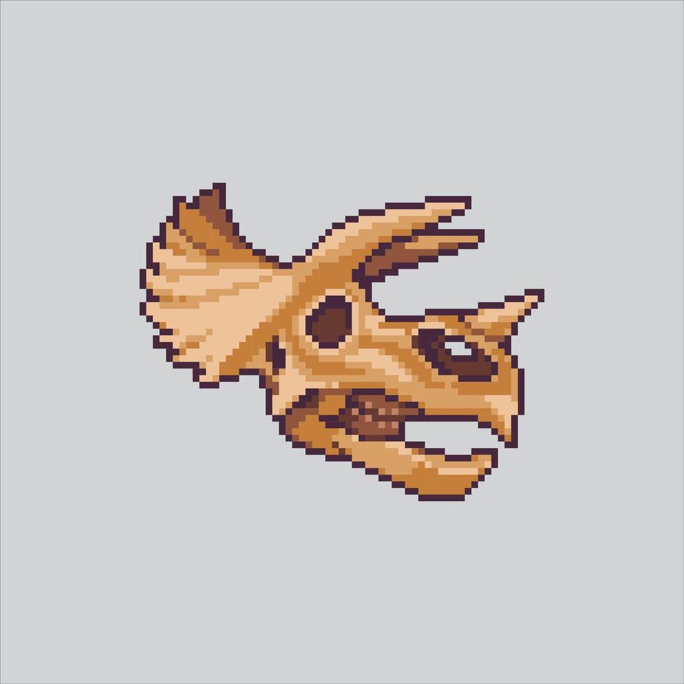 Pixel art illustration Triceratops Skull. Pixelated Triceratops Fossil. Triceratops Skull Fossil in Stone Icon pixelated for the pixel art game and icon for website and game. old school retro. vector