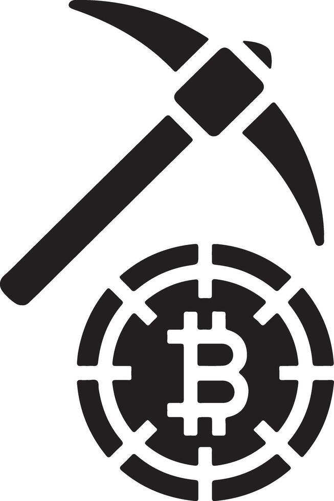 Bitcoin Mining Cryptocurrency Icon Digital Coin and Pickaxe Symbol for Blockchain Technology and Financial Transactions vector
