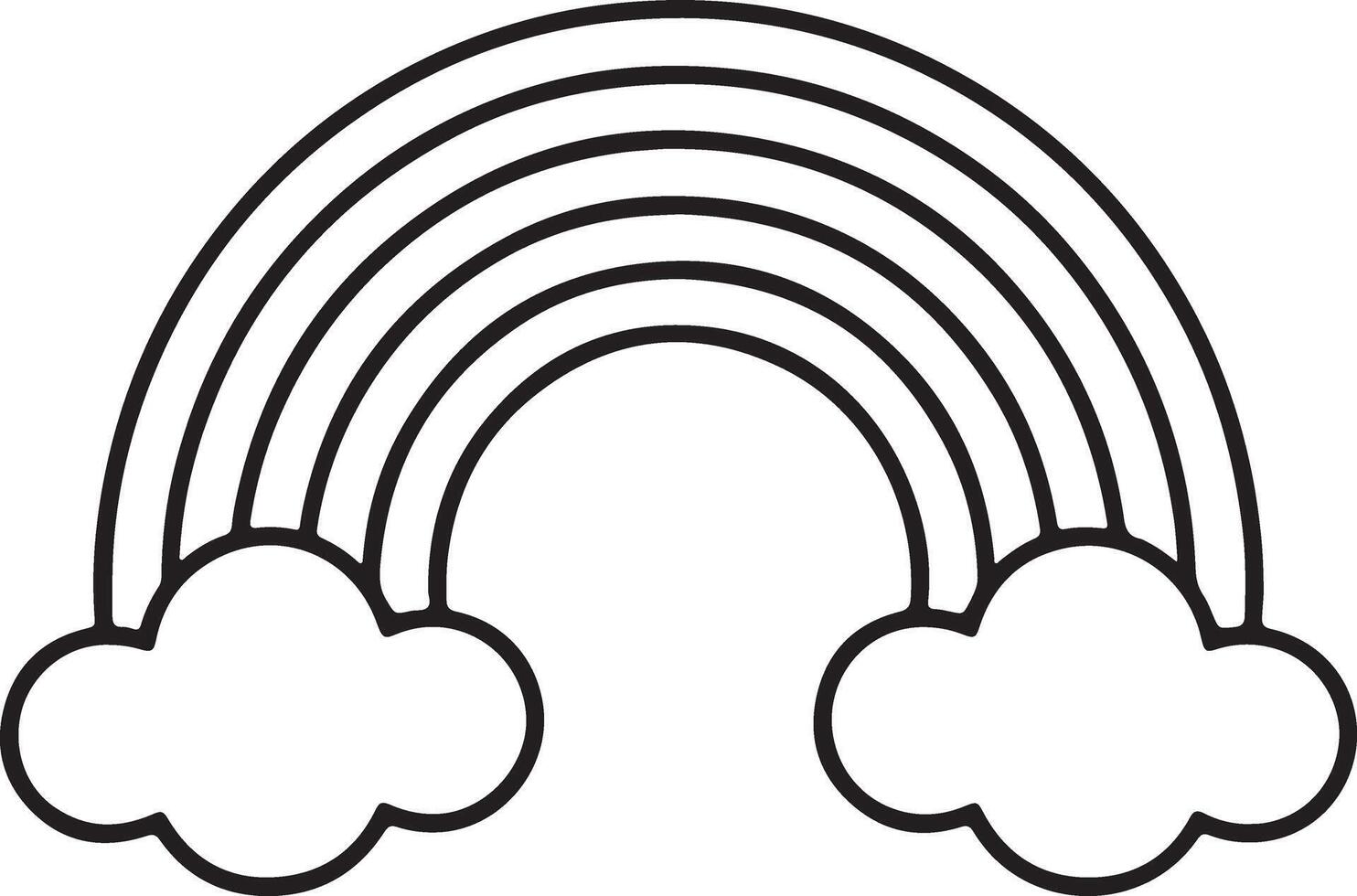Stylized rainbow with clouds simple outline illustration icon design element vector