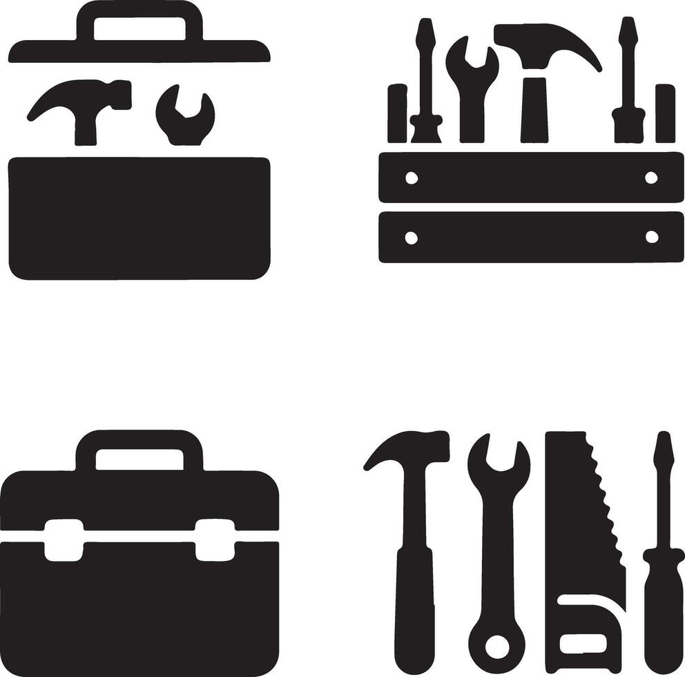 Toolbox collection with various equipment icons in a simple style vector
