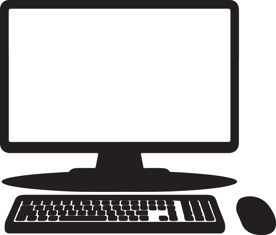 Desktop Computer Illustration with Keyboard and Mouse in Black and White vector