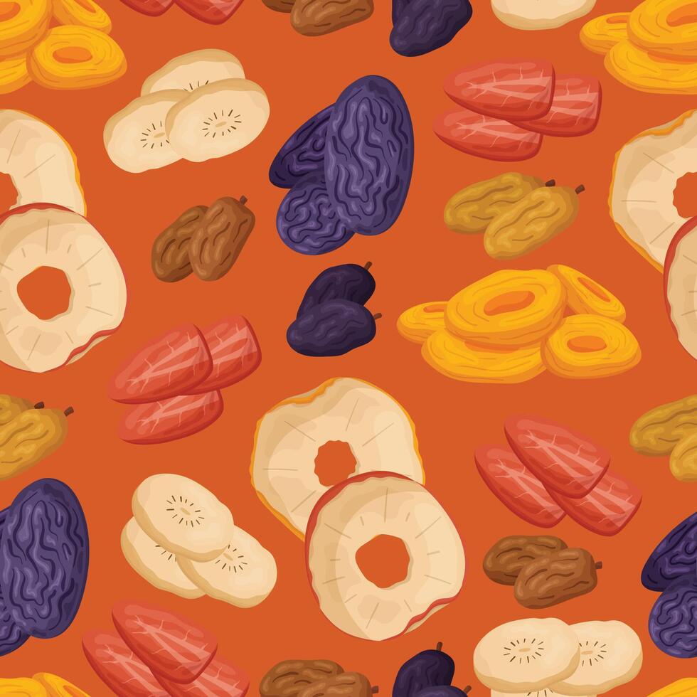 Seamless Pattern with Dry Fruits Apple, Prunes, Strawberry, Figs and Banana Visually Appealing Design vector
