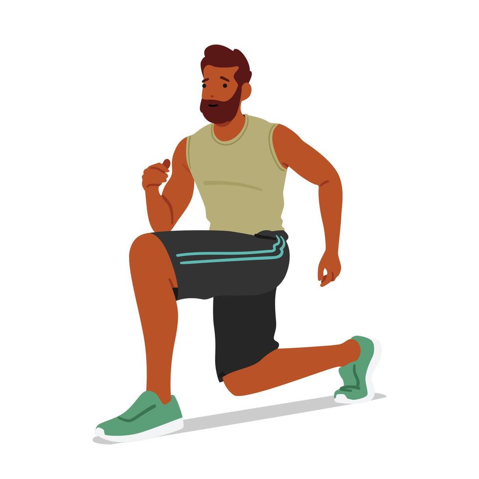 Man Doing Dynamic Warm-up Exercises, Targeting Major Muscle Groups To Increase Flexibility, Enhance Performance vector