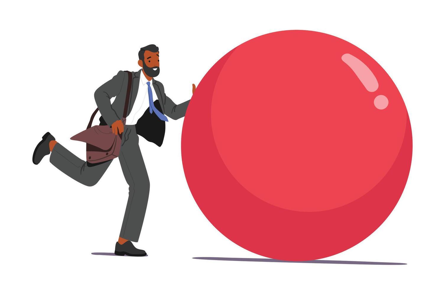 Effortlessly Commanding, Businessman Character Skillfully Pushes A Massive Ball Figure, Symbolizing Ability vector