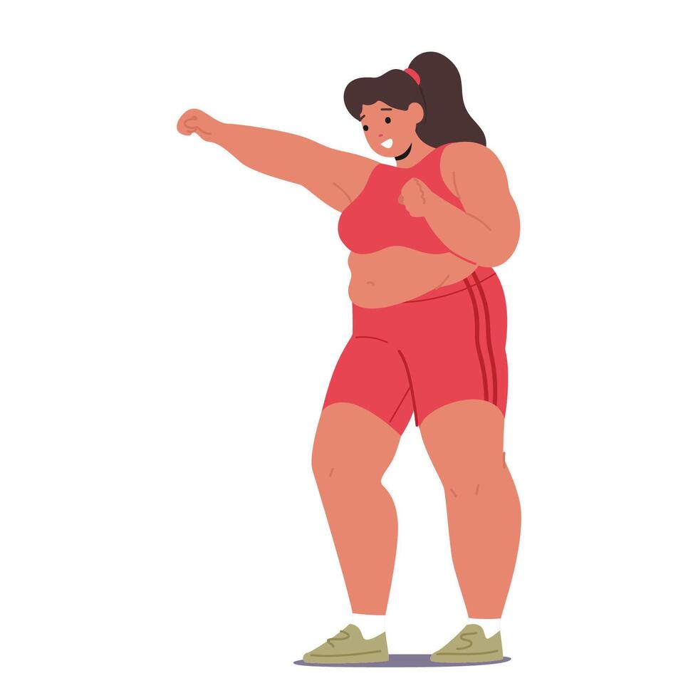 Plus-size Girl Character Performs A Fitness Routine With Determination And Energy, Breaking Stereotypes vector