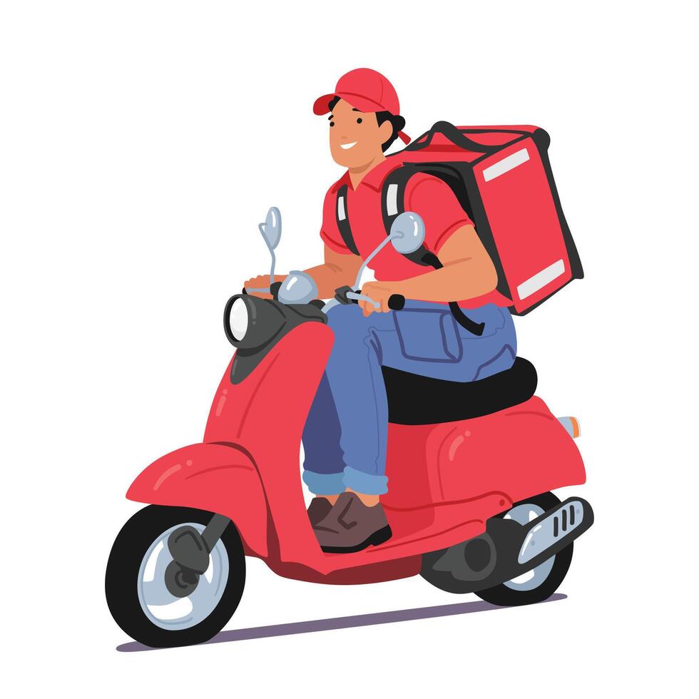 Efficient Courier Character On A Nimble Scooter, Swiftly Navigating Through Traffic To Deliver Packages Promptly vector