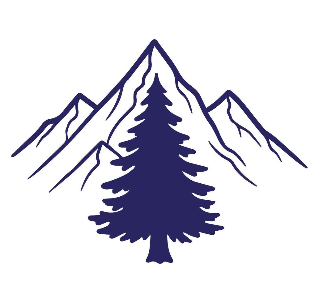 illustration of a mountain range with a fir tree in a clean and minimal design vector