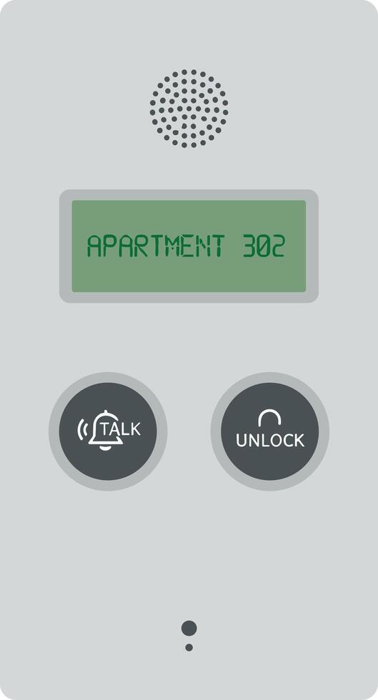 Modern apartment intercom system with digital display and buttons. vector