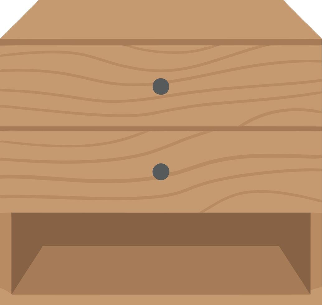 Wooden bedside table with two drawers and an open shelf. vector