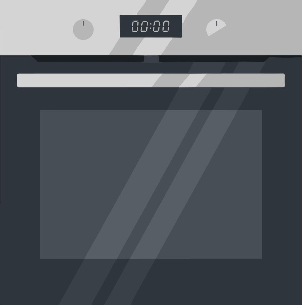 Modern built-in electric oven with a digital clock display. vector