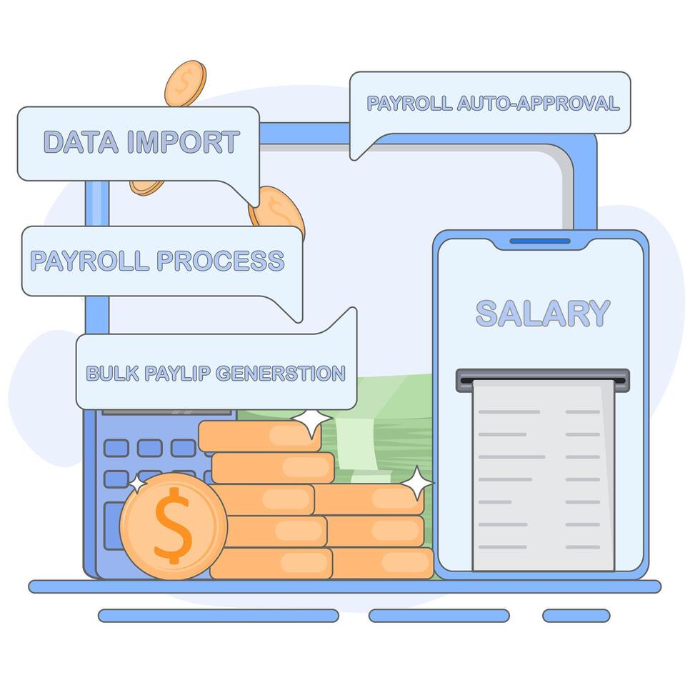 Payroll processing, data import, and payroll approval vector