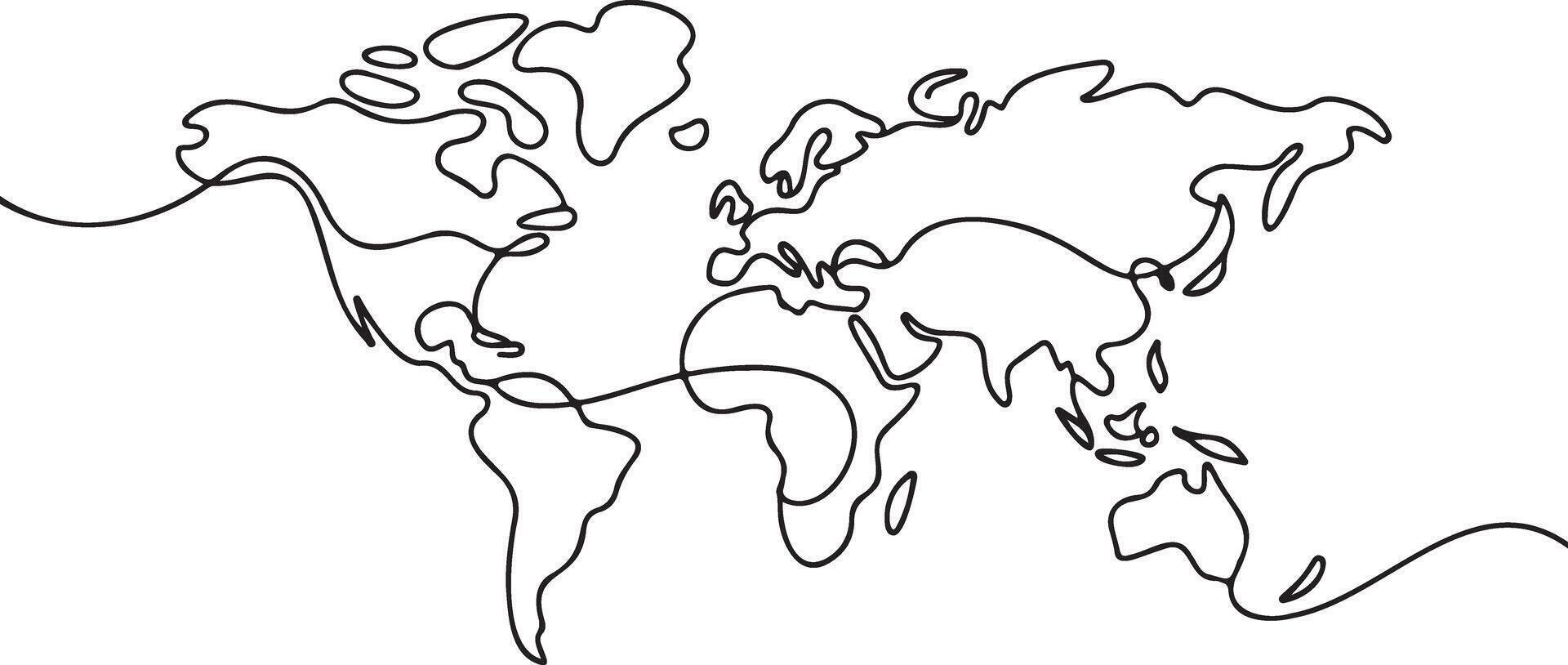 Abstract continuous line drawing of the world map vector