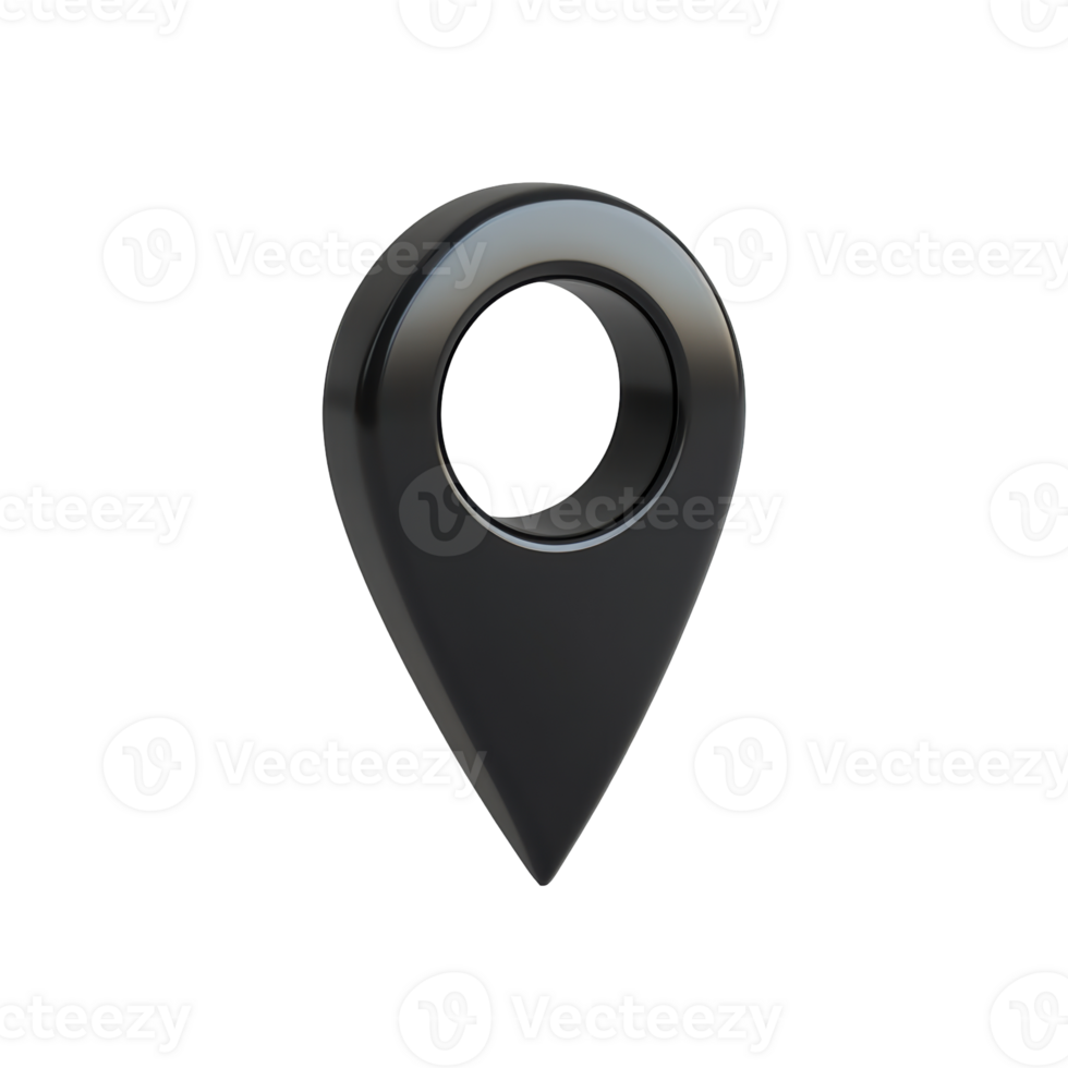 Black 3D Location Pin Icon. Symbol Of Navigation And Geolocation In Digital Mapping. Isolated On Transparent Background png