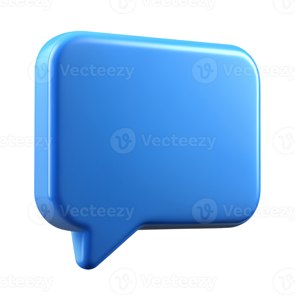 Bright blue rounded rectangular speech bubble with a pointed tail isolated on transparent background png