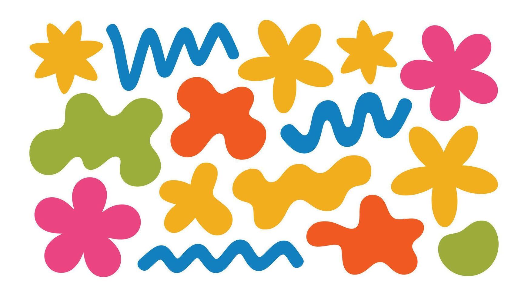 Vibrant collection of abstract organic shapes and wavy lines in a playful pattern vector