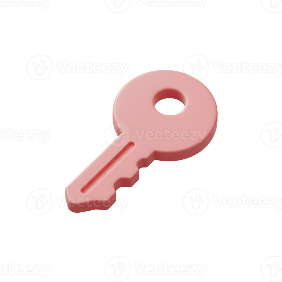 Glossy pink 3D rendered key icon, a vibrant symbol of digital access, security, and unlocking potential, perfect for modern design and conceptual projects png