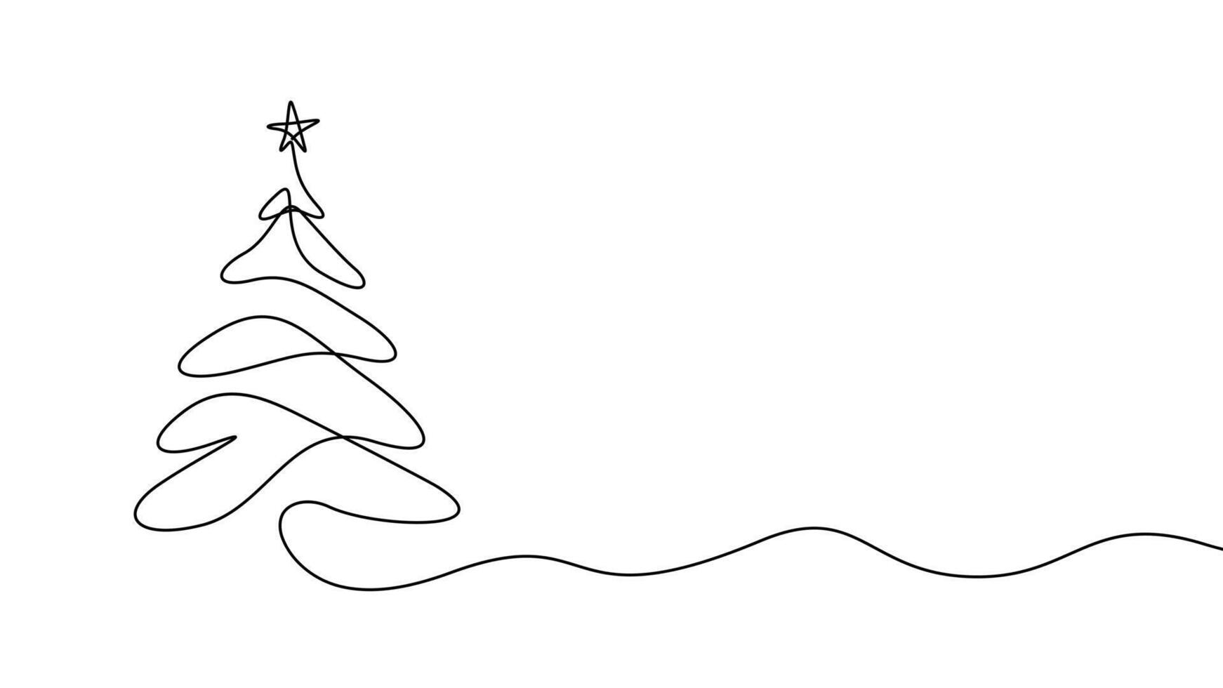 Minimalist continuous line drawing of a christmas tree vector